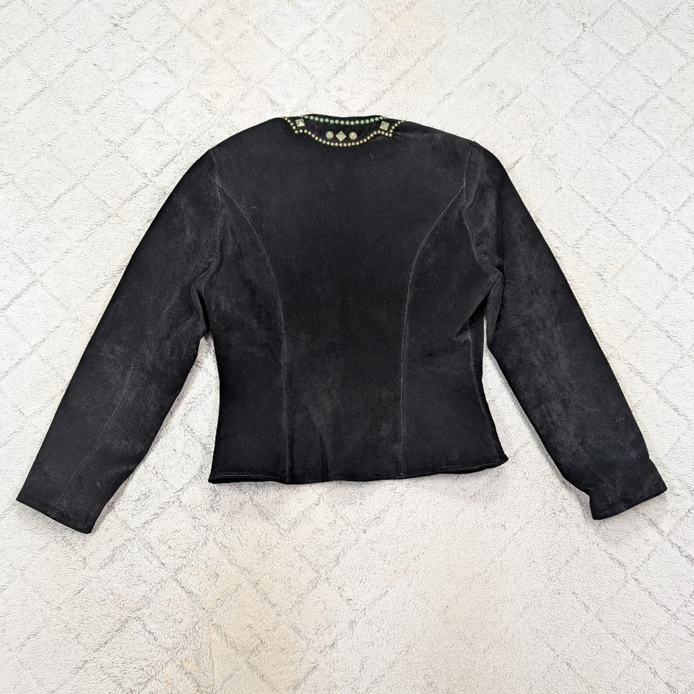 Double D Ranch Jacket Womens S Black Leather Suede Bronze Studded Patina Western - Picture 10 of 10